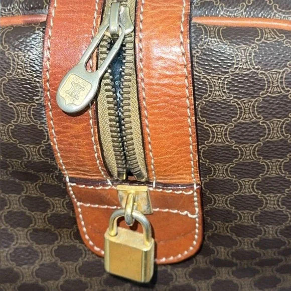 Celine | Brown Macadam Triomphe Canvas Travel Overnight Duffle Bag AUTHENTIC - Picture 12 of 16